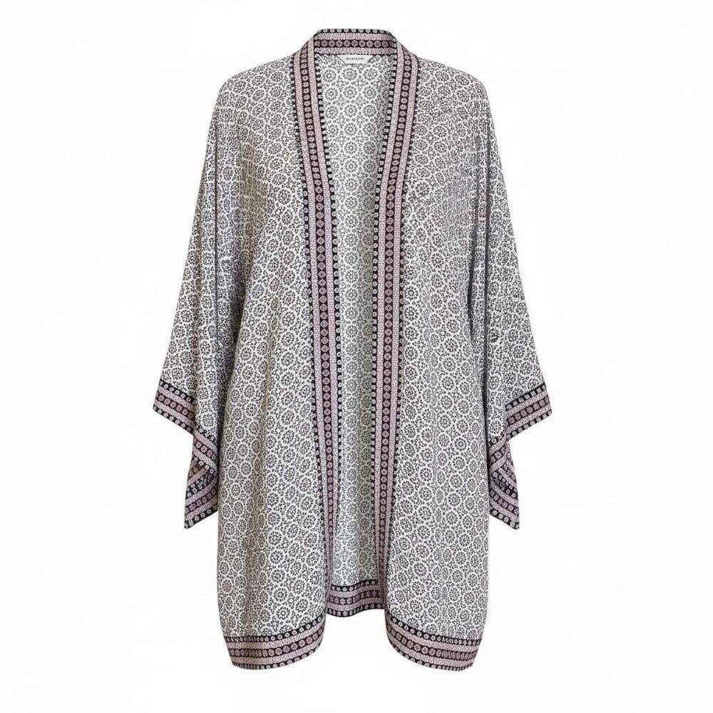 Max Studio‎ Geometric Print Open Front Lightweight Kimono Ivory Black Size Large